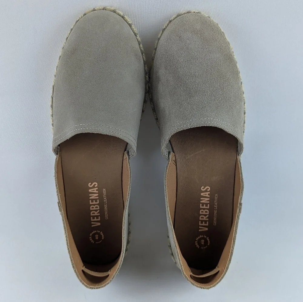 Verbenas Espadrilles Carmen Suede Leather Closed Toe Stone EU40 US 9 NWOB